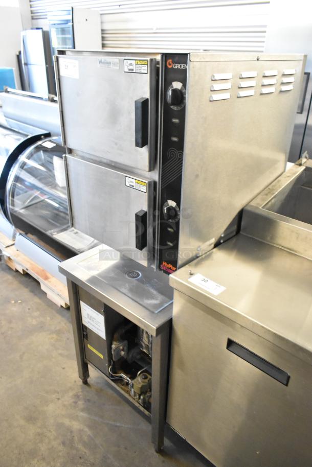 Groen HY-6G HyPer Steam stainless steel commercial 2-deck steam cabinet, natural gas powered, 90,000 BTU, with control labels visible.