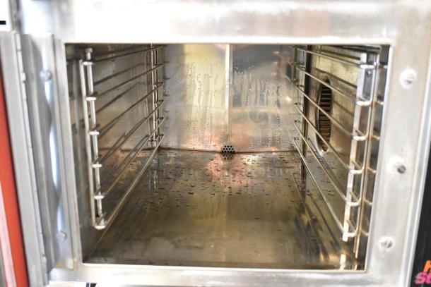 Groen HY-6G HyPer Steam 2 Deck Gas Steam Cabinet, stainless steel, 90,000 BTU, interior view, excellent condition.