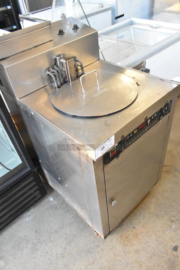 Chester Fried CF-500 stainless steel electric deep fryer, commercial floor style, 208V, 3 phase, used condition.