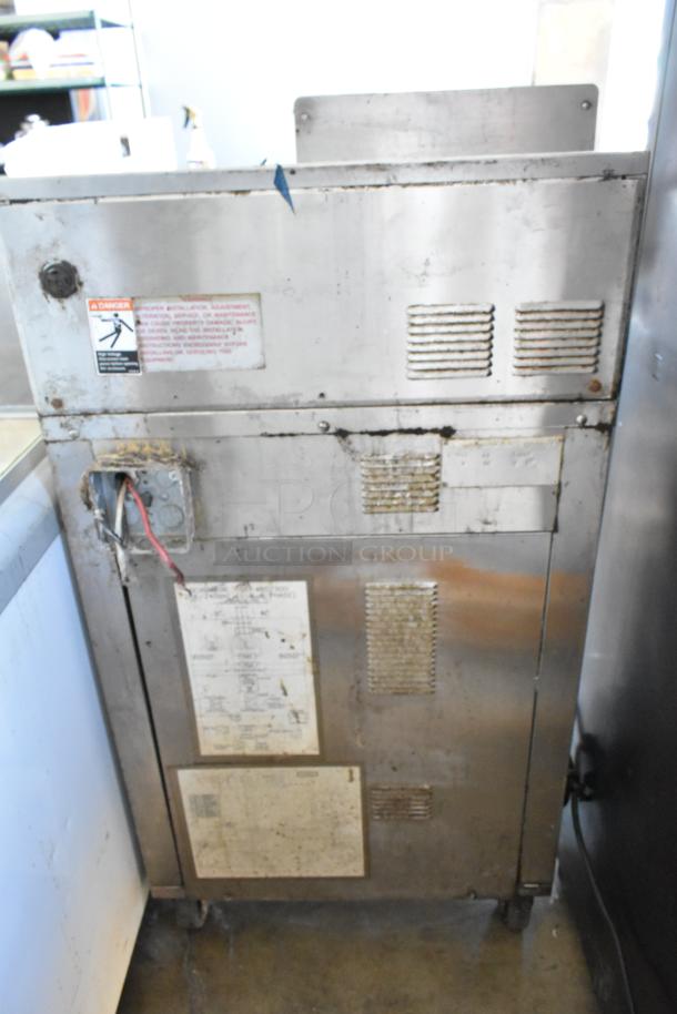 Chester Fried CF-500 stainless steel commercial deep fat fryer, electric, 208V, 3 phase. Visible wear and labels.