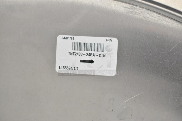 Metal fan blade with label showing model TNT2403-24RA-CTN, code L155624/1/1, and date 04/01/24.