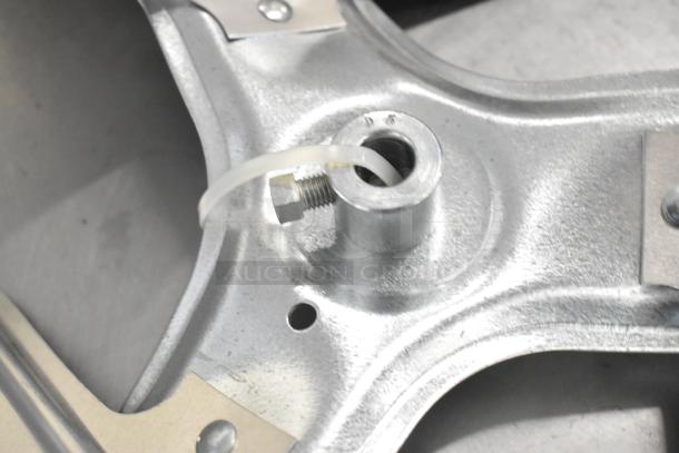 Metal fan blade with mounting hub; new condition. Comes in a set of three, enhancing value for buyers.