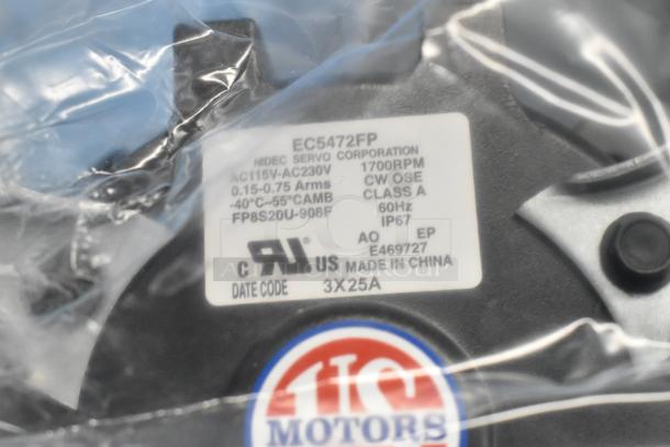 US Motors EC5472FP fan motor, 1700 RPM, AC115V-AC230V, 60Hz, IP67, Class A. New condition, made in China.