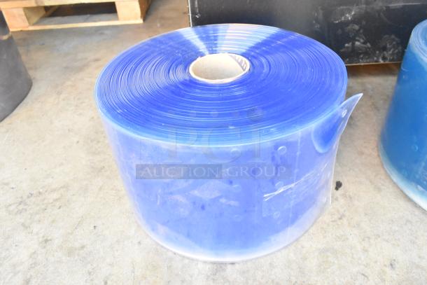 Blue cooler strip curtain roll, scratch and dent, new condition. Ideal for temperature control. Includes two rolls.