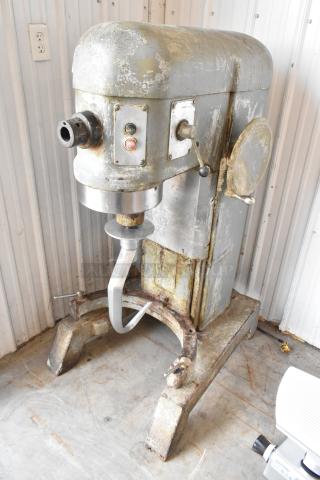 Hobart H-600 60-quart planetary dough mixer with dough hook, commercial floor style, aged condition, 115V, 1-phase.