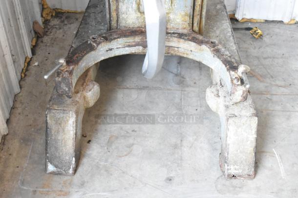 Hobart H-600 commercial 60-quart dough mixer base, showing metal construction and wear. Includes attached dough hook.