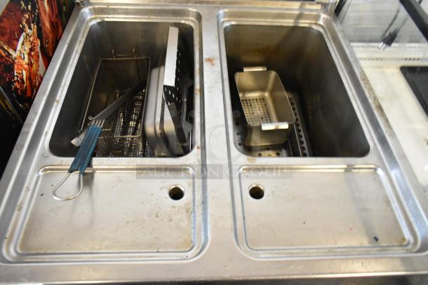 Axis AX-GPC2 stainless steel 2-bay pasta cooker, floor style, natural gas-powered, 100,000 BTU, commercial use, used condition.