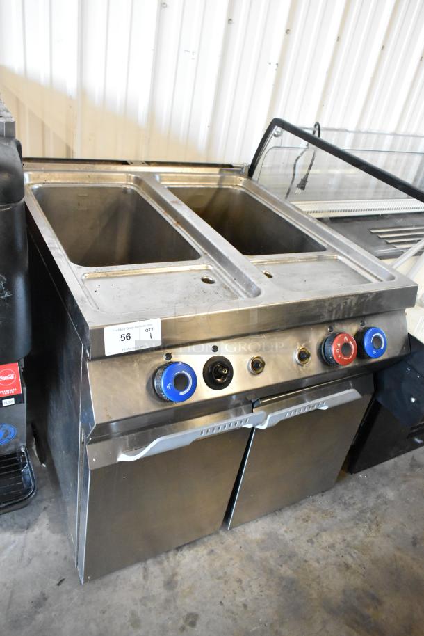 Axis AX-GPC2 stainless steel 2-bay pasta cooker, natural gas, 100,000 BTU, commercial grade. Visible control knobs.