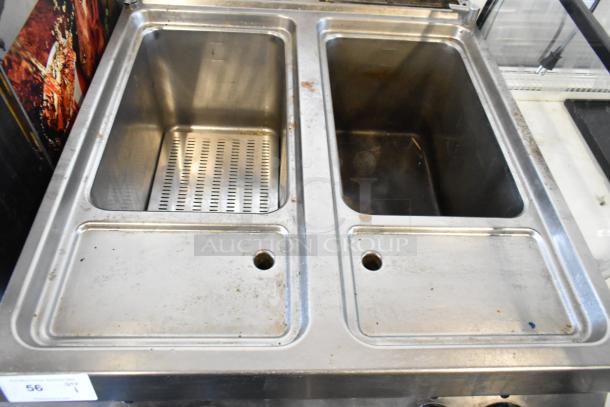 Axis AX-GPC2 stainless steel 2-bay pasta cooker, commercial floor style, natural gas, 100,000 BTU, showing wear.