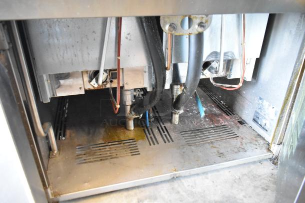 Axis AX-GPC2 stainless steel 2-bay pasta cooker, natural gas, 100,000 BTU, commercial use, visible wear, piping details.