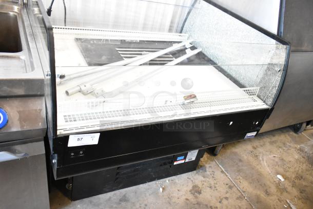Econocold OM-IRSSCG commercial island fridge with curved glass, on commercial casters, 115V, 1 Phase, minor surface wear.
