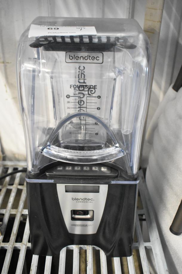 Blendtec countertop blender with FourSide pitcher and sound enclosure. 120 volts, 1 phase. Model: Connoisseur 825.