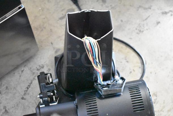 BRAND NEW 2025 Mahlkonig EK43 coffee grinder, 3.3 lb capacity, black. Note visible scratch and dent damage. 120V, 1 Phase.