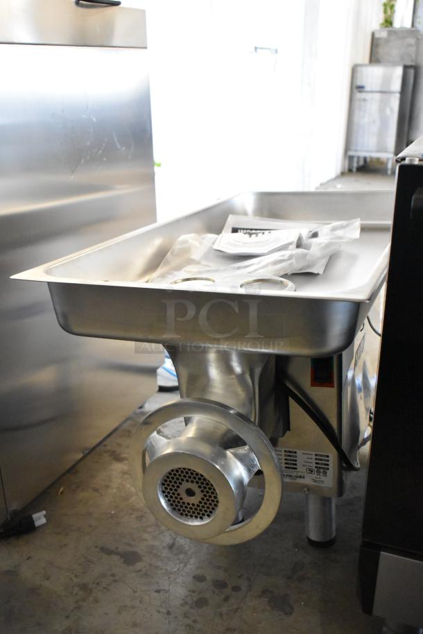 Brand new Pro-Cut KG-22W #22 Electric Meat Grinder with Safe Guard, 120V, showing scratch and dent condition.