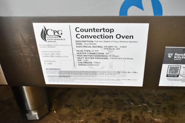 BRAND NEW Cooking Performance Group COF-D4-M Electric Digital 4 Tray Convection Oven, moisture injection, 208-240V, 2024.