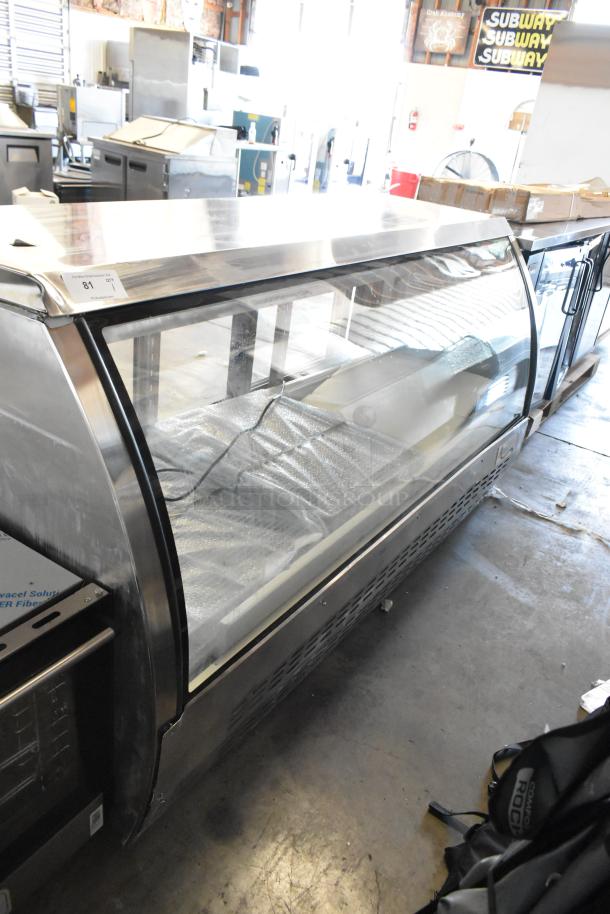 Brand new Avantco 178DLC82HCS 82" stainless steel refrigerated deli case with curved glass, 115V, 1 phase. Scratch and dent.