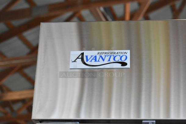 Brand new Avantco 178A49RHC stainless steel commercial 2-door cooler, scratch and dent, with poly coated racks, 115 volts.