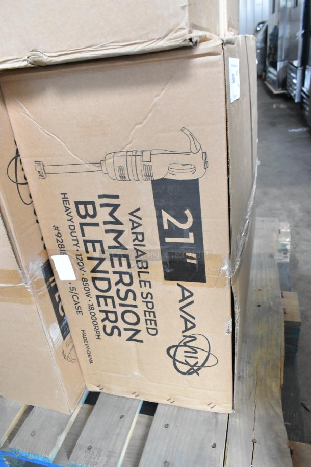 Boxed AvaMIx 928IBHD21 21" heavy-duty immersion blenders, brand new, slight scratches, 1 1/4 hp, 120V, 5 units per case.