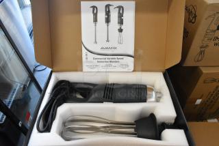 10 brand new AvaMIx 928IBHDW10 immersion blenders, heavy-duty, variable speed, 10" whisk, 1 1/4 hp, 120V, in box.