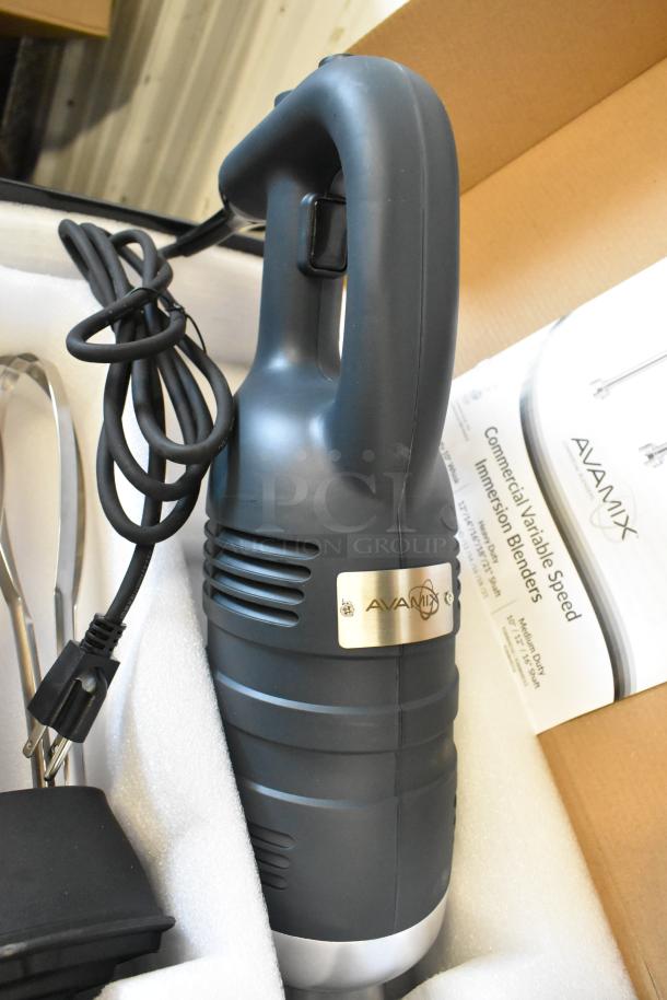 Brand new AvaMIx 928IBHDW10 10" heavy-duty immersion blender with whisk, 1 1/4 hp, 120V, in original packaging.