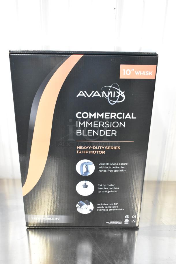 10 new AvaMIx 928IBHDW10 heavy-duty variable speed immersion blenders, 1 1/4 hp, 10" whisk, 120V, 1-phase, sealed packaging.