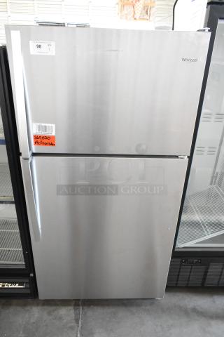 2022 Whirlpool WRT311FZDM05 stainless steel fridge with freezer, 115 volts, 1 phase, labels visible.