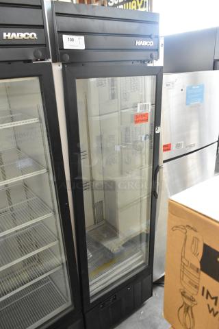2019 Habco SE18 reach-in cooler, single door, 115V, poly-coated racks, door needs reattachment, model SE18.