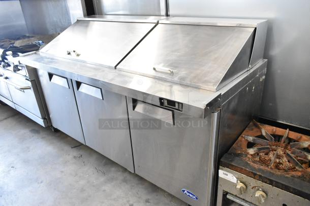 2018 Atosa MSF8308GR stainless steel sandwich prep table, Bain Marie Mega Top, on casters, 115V, 1 Phase.