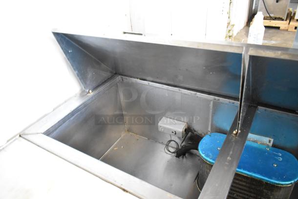 Hudson stainless steel commercial sandwich salad prep table, Bain Marie mega top, on casters, 115V, 1 phase, interior view.