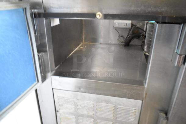 Hudson stainless steel commercial sandwich prep table with Bain Marie mega top, 115 volts, 1 phase, on casters.
