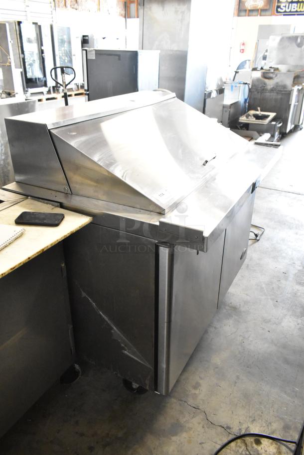 2020 Atosa MSF8308GR stainless steel commercial sandwich prep table, bain marie top, on casters, 115V, 1 phase.