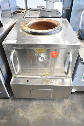 Puri PTL-102 stainless steel tandoori oven, natural gas, 51,500 BTU, commercial use. Visible dial and stickers.