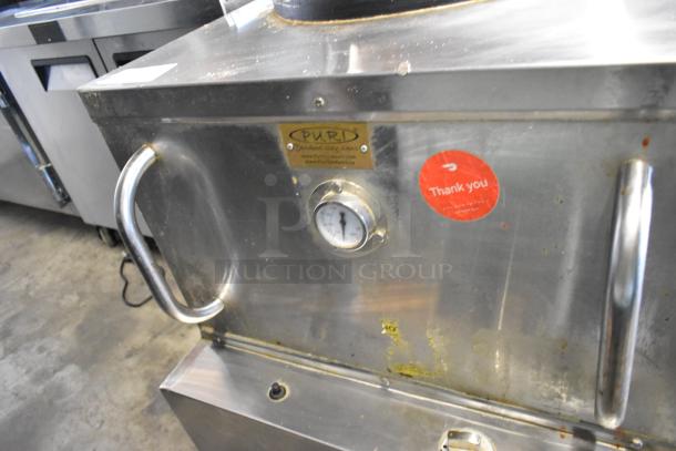 Puri PTL-102 stainless steel tandoori oven, 51,500 BTU, natural gas, visible thermometer, branded label, fair condition.