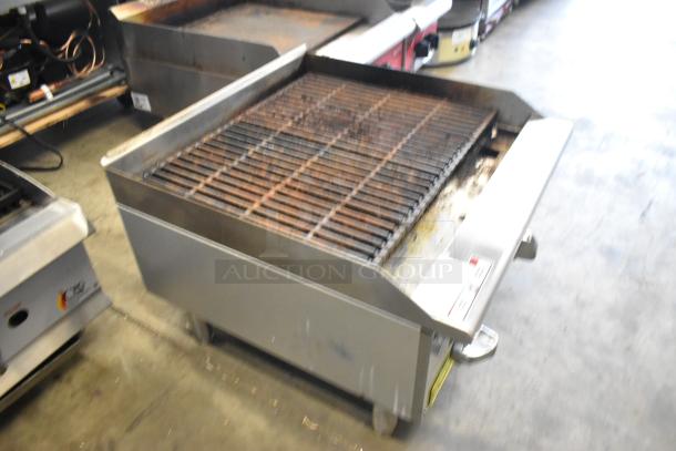 Qualite QLEC-24/NG stainless steel commercial charbroiler grill, natural gas, 60,000 BTU, used condition.