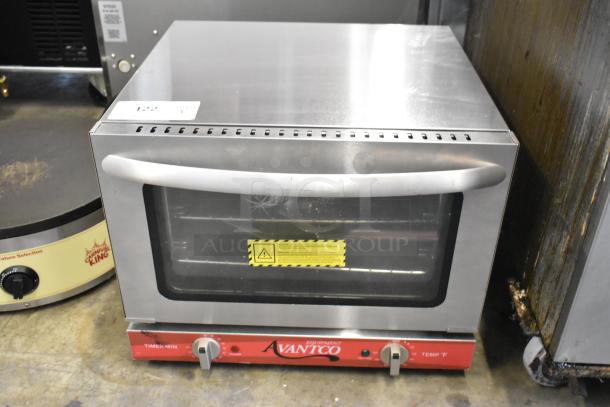 Avantco 177CO14 stainless steel commercial countertop convection oven, electric-powered, 120 volts, 1 phase.