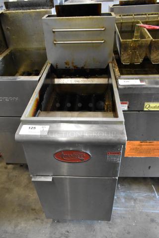2021 Avantco FF300-N stainless steel natural gas deep fryer, 90,000 BTU, used condition, visible Avantco brand label.
