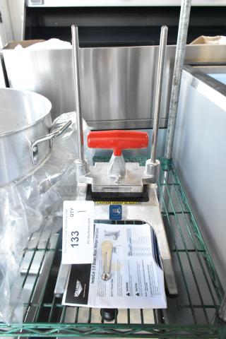 Brand new Vollrath 15001 Redco InstaCut 3.5 dicer, 3/8" blade, tabletop mount, slight scratches, auction tag visible.