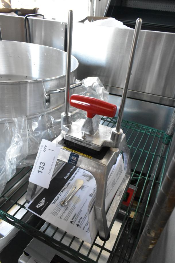 BRAND NEW! Vollrath 15001 Redco InstaCut 3.5, 3/8" dicer, tabletop mount; visible tags show NSF certification and instructions.