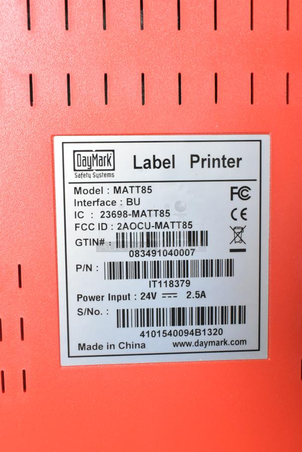 Brand new DayMark MATT85 thermal label printer, scratch and dent. Model MATT85, 24V 2.5A power input. Made in China.