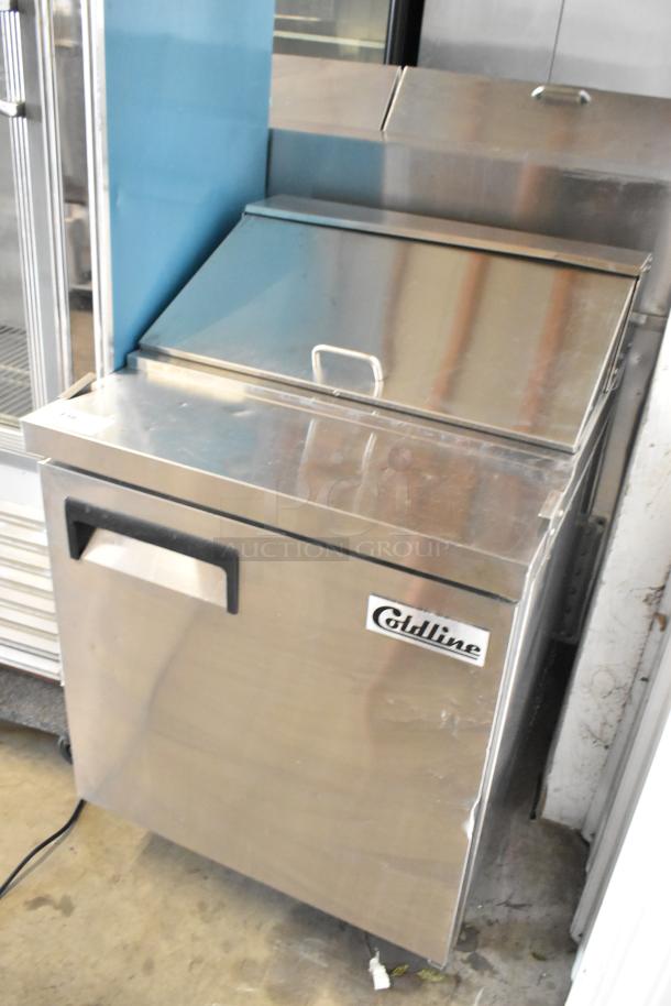2023 Coldline SP-27 Stainless Steel Sandwich Prep Table, Bain Marie Mega Top, on Casters, 115V, 1 Phase.
