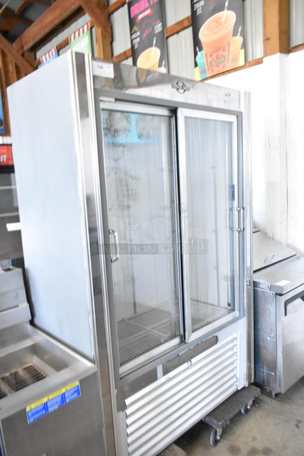Universal Coolers 2 Door Metal Reach In Cooler Merchandiser, 115V, 1 Phase, Glass Doors, Commercial Grade.