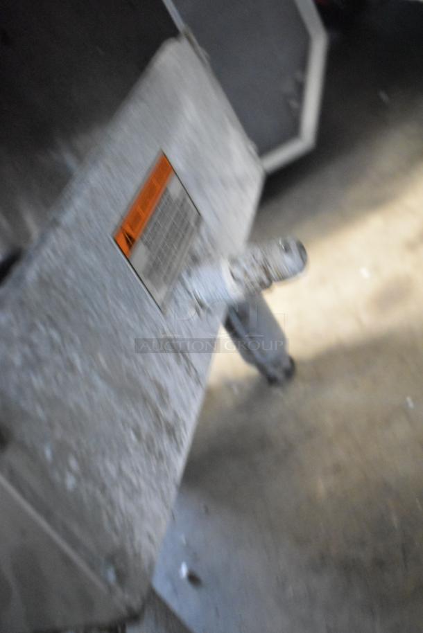 Pitco Frialator 40C stainless steel gas fryer, 105,000 BTU, commercial floor style, used condition, visible wear.