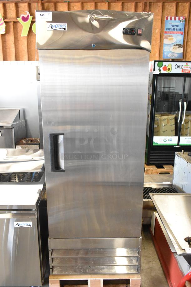 Avantco 178A19FHC stainless steel reach-in freezer, single door, scratch and dent, 115V, 1 phase. New condition.