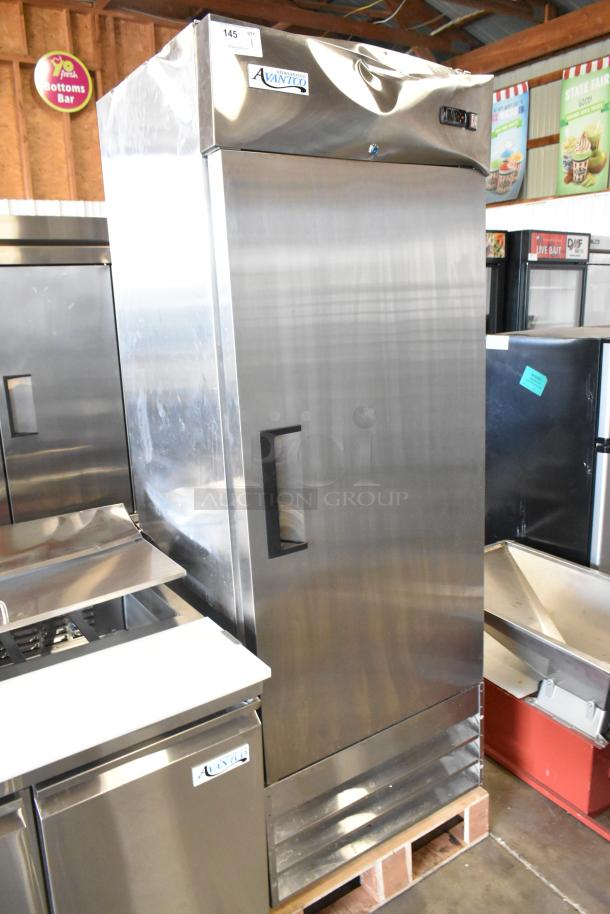 Brand new 2024 Avantco 178A19FHC stainless steel commercial single door freezer, 115V, 1 phase, scratch and dent.