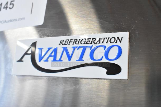 Avantco 178A19FHC logo on stainless steel commercial freezer, new with minor scratches, 115V, single-phase.