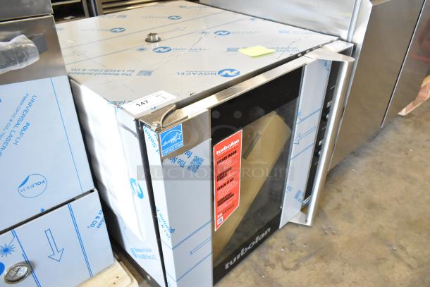 Brand new Moffat E32D5 Turbofan convection oven, 208V. Scratch and dent; door latch faulty. Includes Energy Star label.