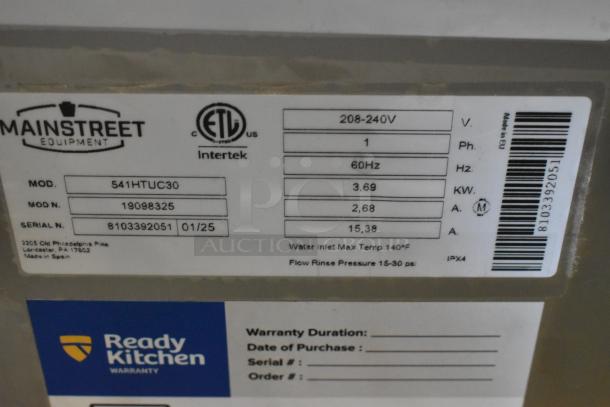 Brand new Mainstreet 541HTUC30 Hi-Temp Undercounter Dishwasher, 208V/240V, 1 Phase, ETL Certified, Model 19098325.