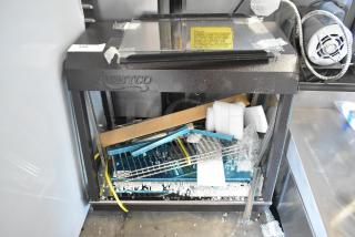 Brand new 2024 Avantco 177HDC26 heated display case, 26", damaged glass, three shelves, sliding doors, 120V, 1 phase.