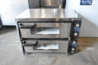 BRAND NEW SCRATCH AND DENT! 2024 Waring WPO350 Stainless Steel Countertop Double Pizza / Snack Oven w/ Cooking Stones. 240 Volts, 1 Phase. - Item #1202657