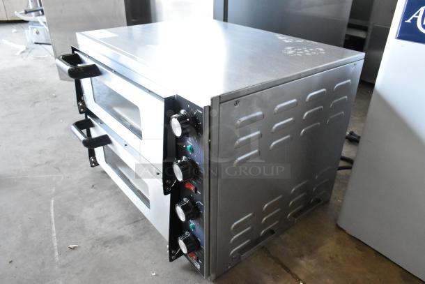 Brand new Waring WPO350 stainless steel double pizza oven with cooking stones, slight scratches, 240V, 1 phase.